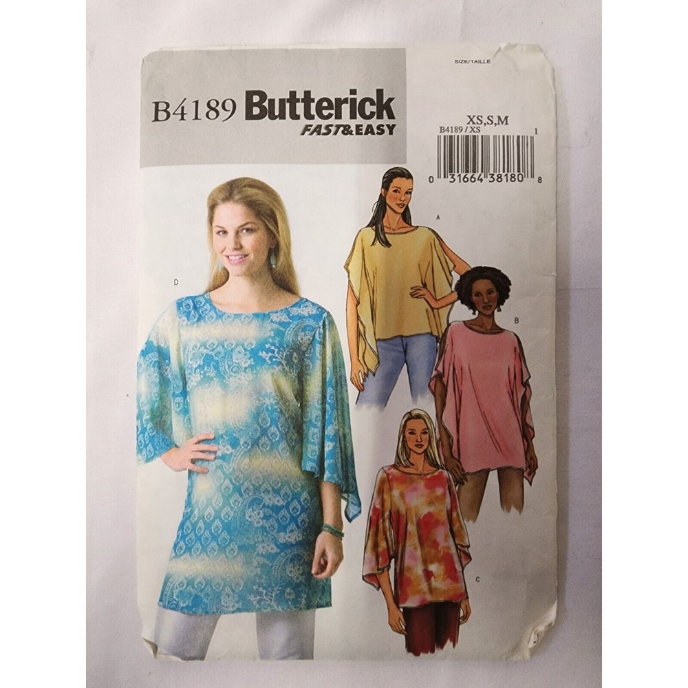 B4189 Butterick Fast & Easy  Misses Tops Pattern Uncut ‎  Sizes XS-S-M